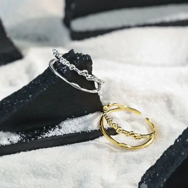 Double Layer 925 Sterling Silver Adjustable Ring - Image 3