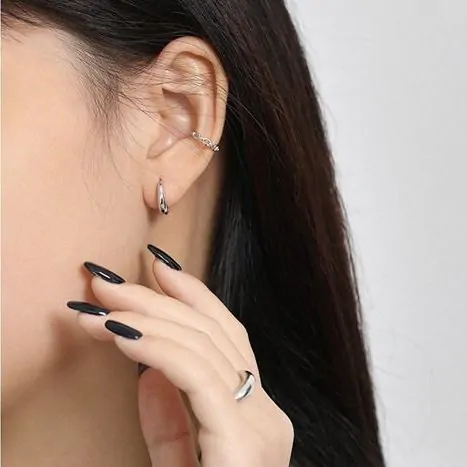 Classic Glossy 925 Sterling Silver Huggie Hoop Earrings - Image 5