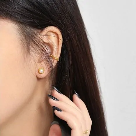 Irregular Freshwater Pearl 925 Sterling Silver Stud Earrings - Image 4