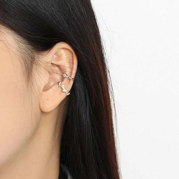 Double Layer Twisted Wave 925 Sterling Silver Non-Pierced Earrings - Image 2