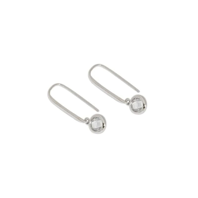 Round CZ U Shape 925 Sterling Silver Stud Earrings