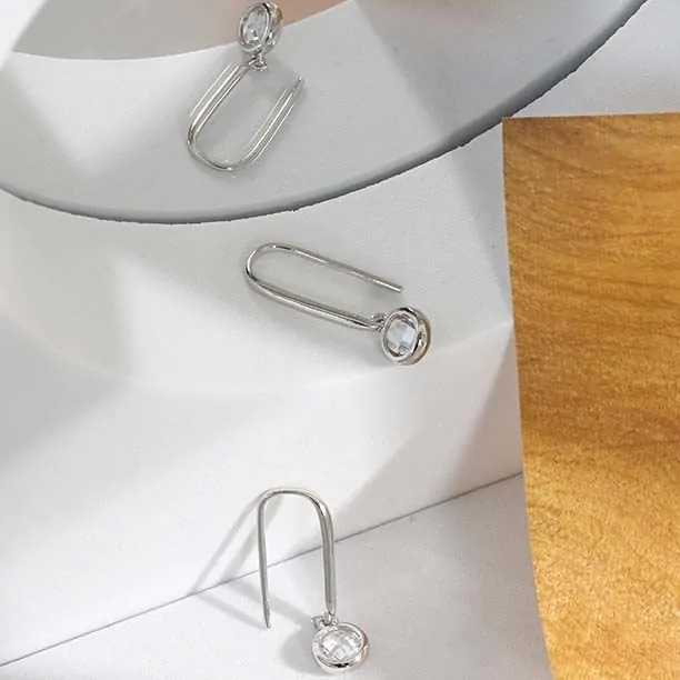 Round CZ U Shape 925 Sterling Silver Stud Earrings - Image 5