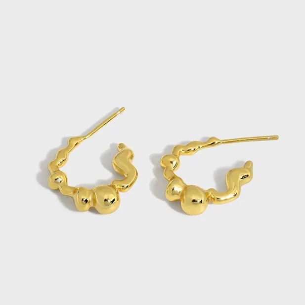 Geometric Irregular C Shape 925 Sterling Silver Hoop Earrings - Image 4