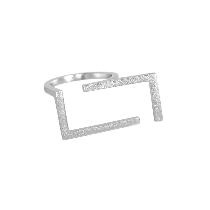 Geometric Hollow Rectangle 925 Sterling Silver Adjustable Ring