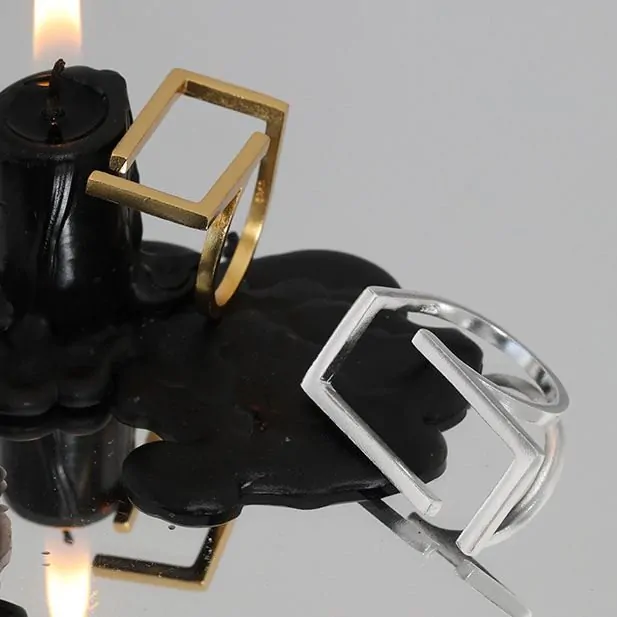 Geometric Hollow Rectangle 925 Sterling Silver Adjustable Ring - Image 4