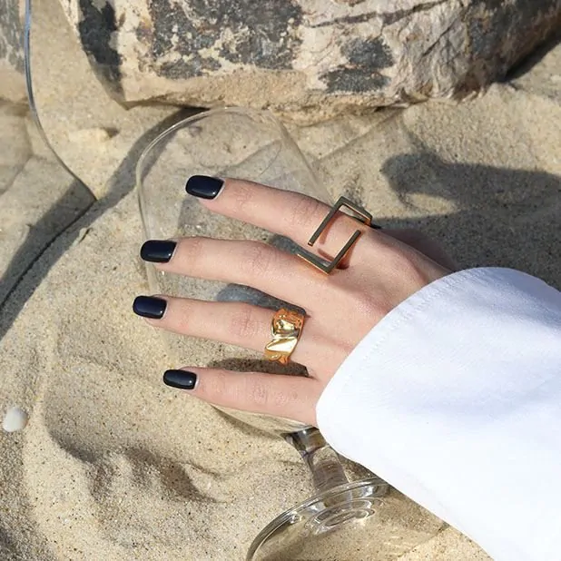 Geometric Hollow Rectangle 925 Sterling Silver Adjustable Ring - Image 3