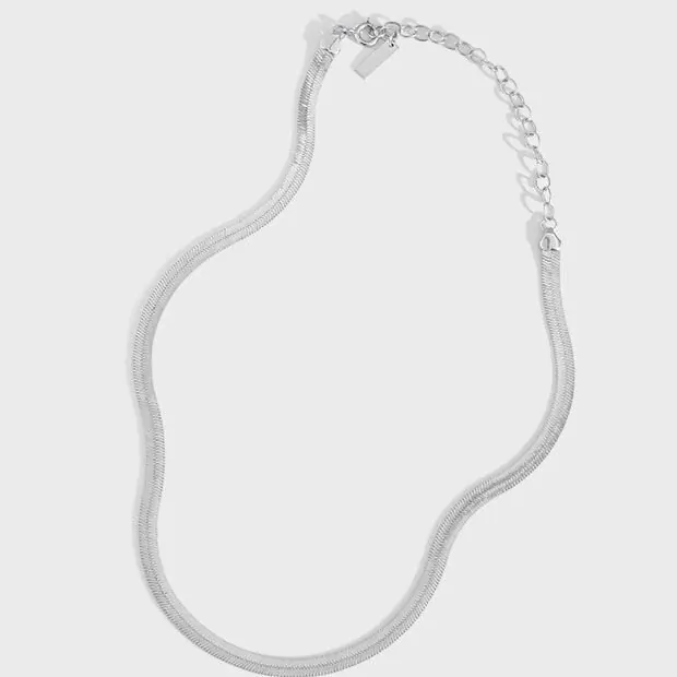 Minimalism Flat Snake Chain 925 Sterling Silver Choker Necklace - Image 4