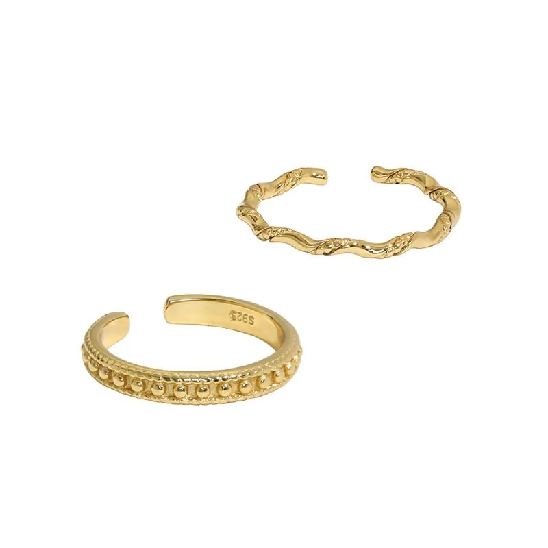 Bead Wave Twisted 925 Sterling Silver Adjustable Ring