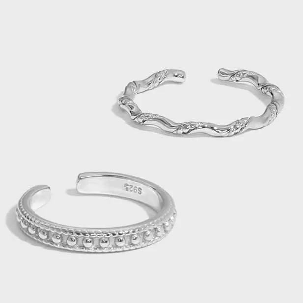 Bead Wave Twisted 925 Sterling Silver Adjustable Ring - Image 2