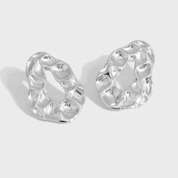 Minimalism Irregular Circle 925 Sterling Silver Stud Earrings - Image 5