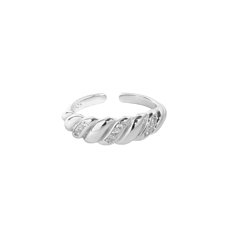 Twisted CZ 925 Sterling Silver Adjustable Ring