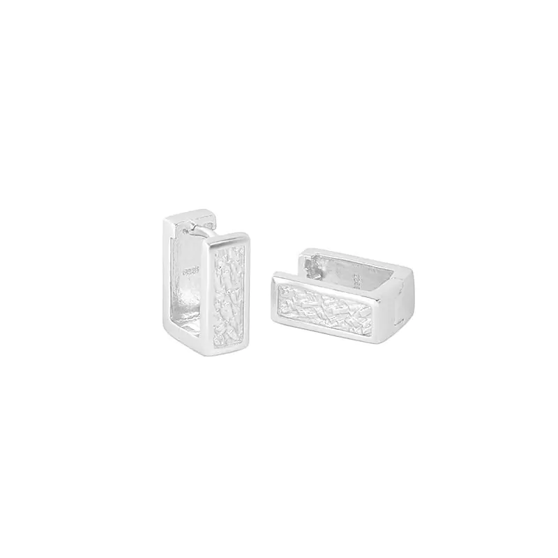 Geometric Hollow Rectangle 925 Sterling Silver Hoop Earrings
