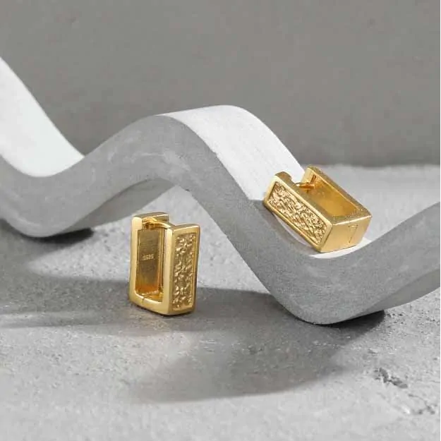 Geometric Hollow Rectangle 925 Sterling Silver Hoop Earrings - Image 2