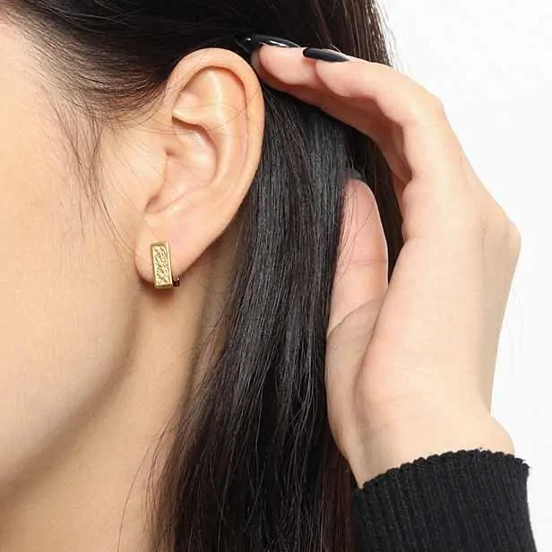 Geometric Hollow Rectangle 925 Sterling Silver Hoop Earrings - Image 3