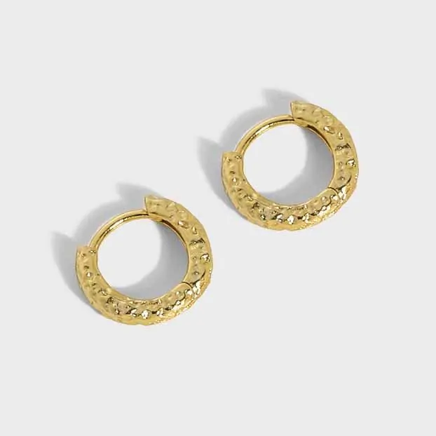 Mini Irregular Geometric Circle 925 Sterling Silver Huggie Hoop Earrings - Image 5