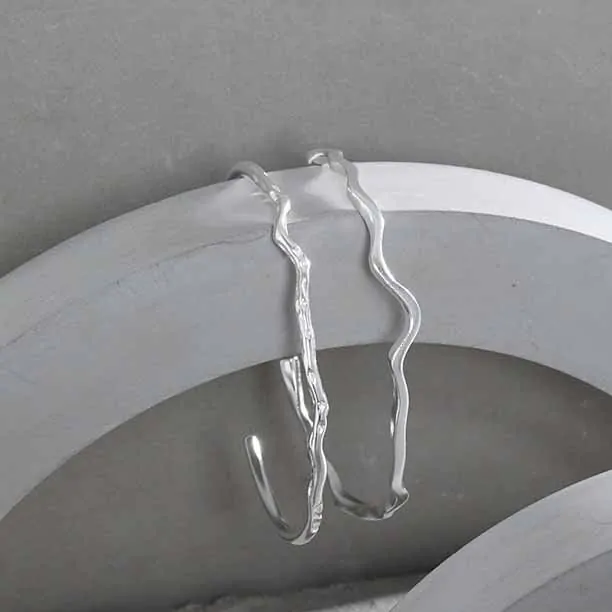 Minimalism Irregular 925 Sterling Silver Open Bangle - Image 4