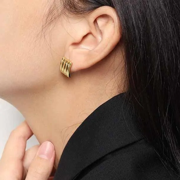 Geometric Rectangle Strips 925 Sterling Silver Stud Earrings - Image 4