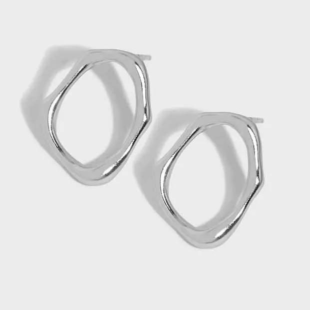 Elegant Hollow Irregular Circle 925 Sterling Silver Stud Earrings - Image 5