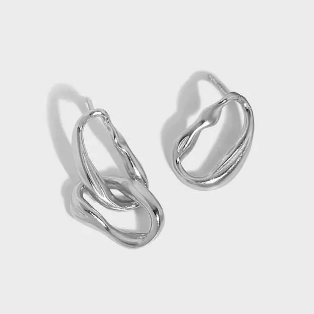 Asymmetric Hollow Chain 925 Sterling Silver Dangling Earrings - Image 5