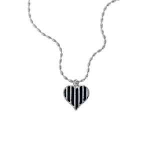 Irregular Black Epoxy Heart 925 Sterling Silver Necklace