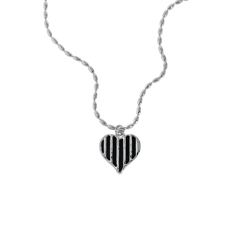 Irregular Black Epoxy Heart 925 Sterling Silver Necklace