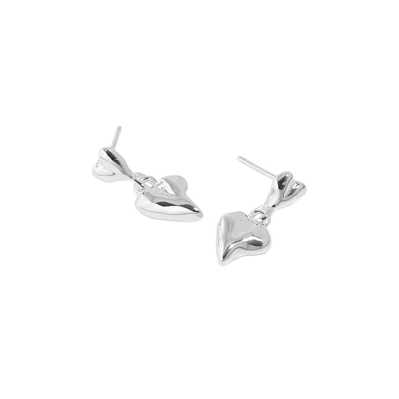 Mini Double Hearts 925 Sterling Silver Dangling Earrings