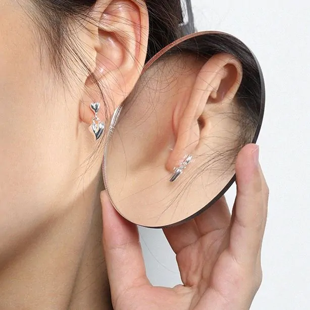 Mini Double Hearts 925 Sterling Silver Dangling Earrings - Image 3