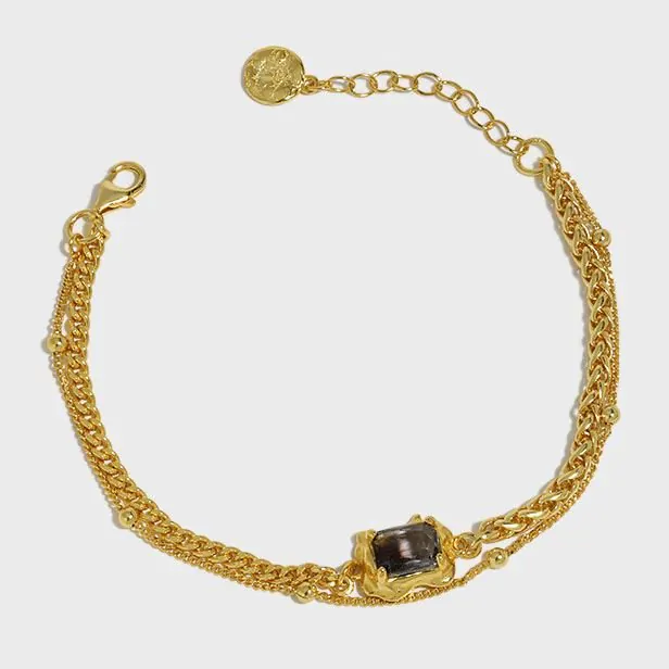 Classic Created Tourmaline Double Layer 925 Sterling Silver Bracelet - Image 5