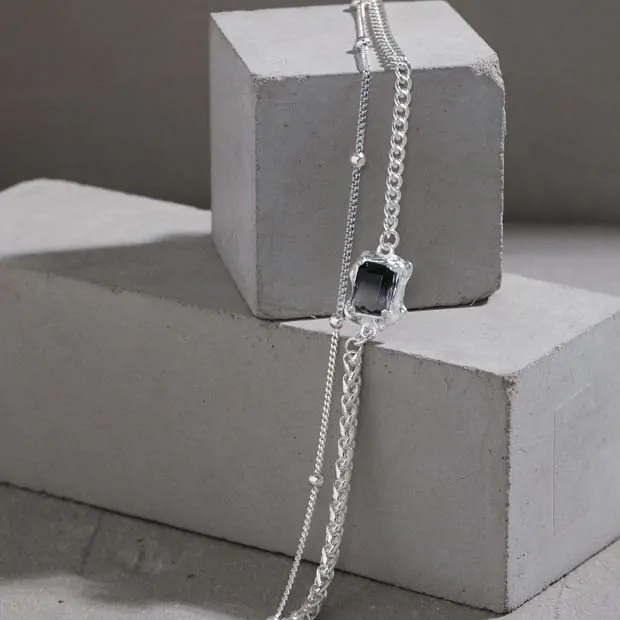 Classic Created Tourmaline Double Layer 925 Sterling Silver Bracelet - Image 2