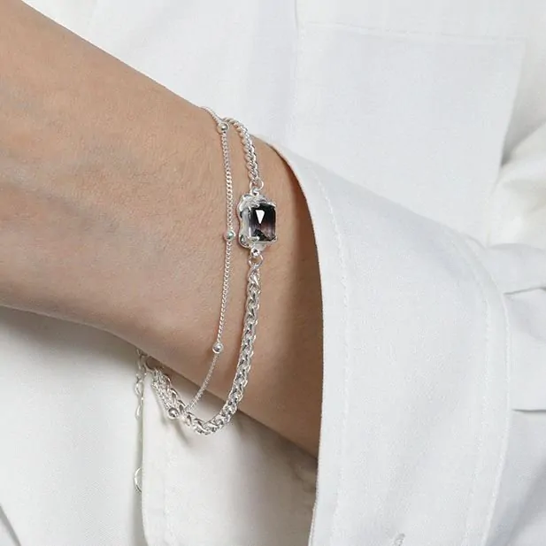 Classic Created Tourmaline Double Layer 925 Sterling Silver Bracelet - Image 4