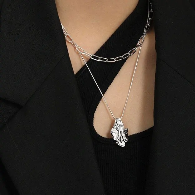 Irregular Leaf 925 Sterling Silver Necklace - Image 3