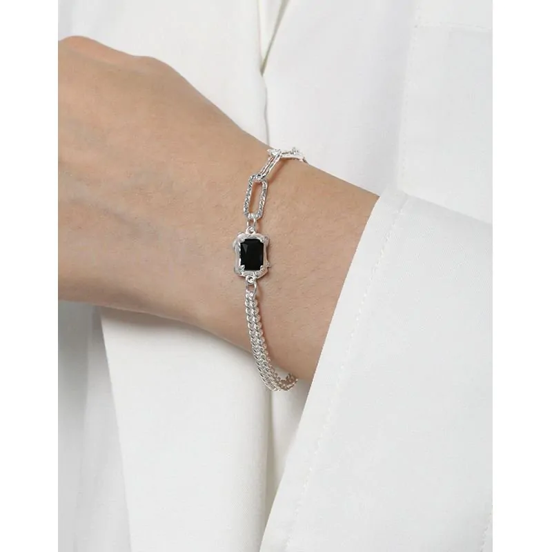 Irregular Geometric Baguette Black CZ 925 Sterling Silver Bracelet - Image 4
