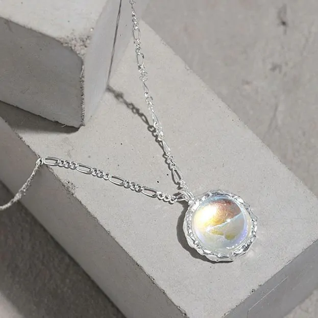 Elegant Round Created Moonstone 925 Sterling Silver Necklace - Image 2