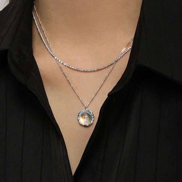 Elegant Round Created Moonstone 925 Sterling Silver Necklace - Image 3