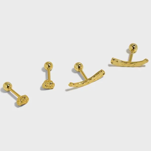 Mini Irregular Beads Arc 925 Sterling Silver Stud Earrings - Image 2