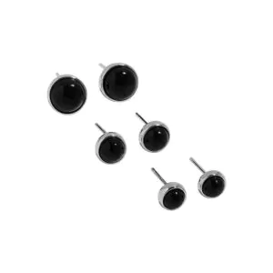 Round Black Agate 925 Sterling Silver Stud Earrings