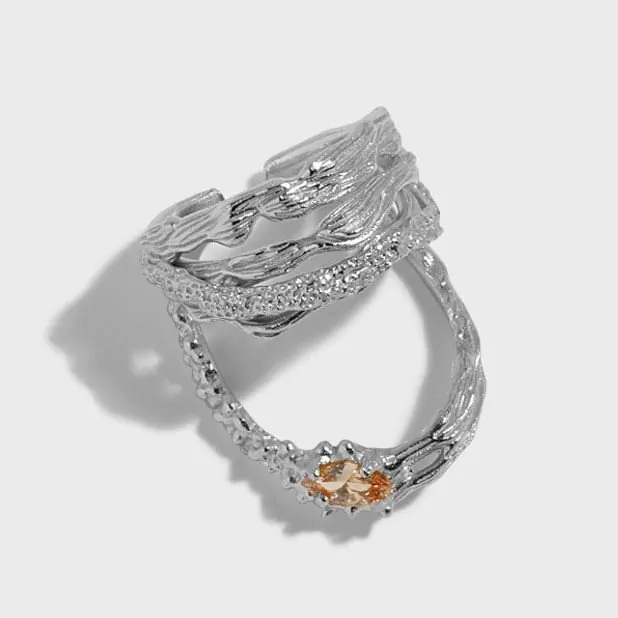 Wide Multi Layer Irregular 925 Sterling Silver Adjustable Ring - Image 5