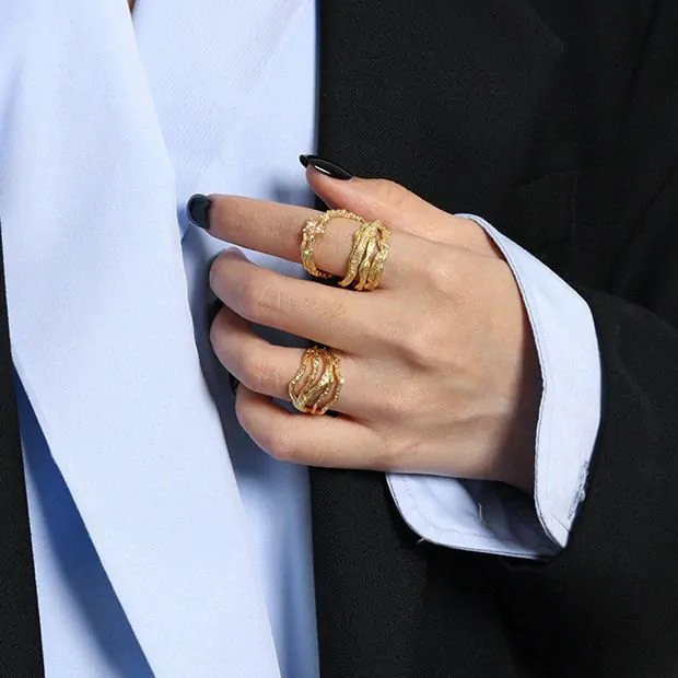 Wide Multi Layer Irregular 925 Sterling Silver Adjustable Ring - Image 3