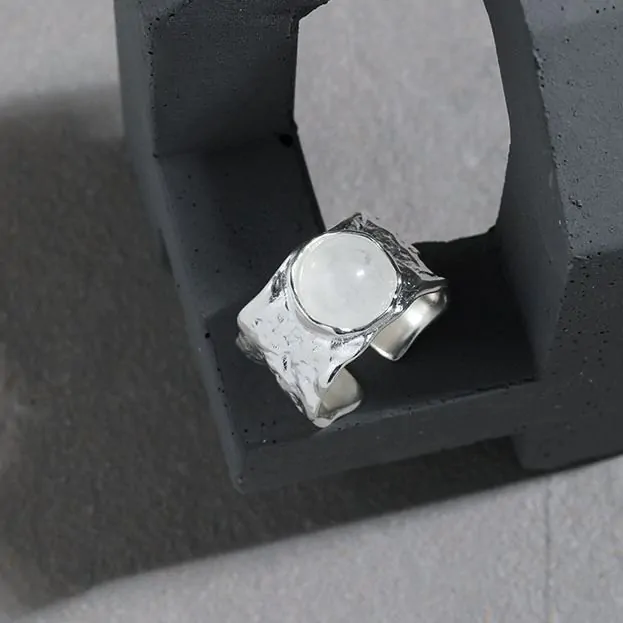 Round Natural Crystal Wide 925 Sterling Silver Adjustable Ring - Image 4