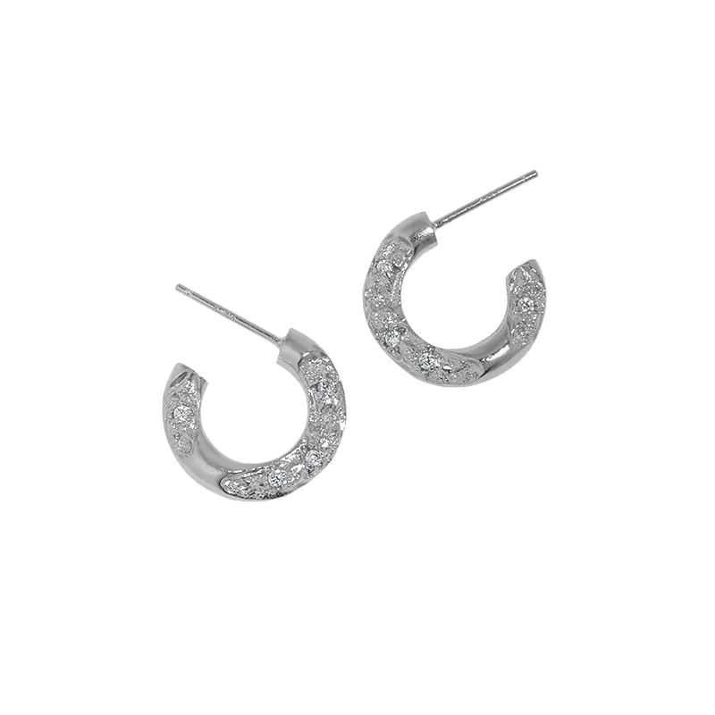 Irregular CZ C Shape 925 Sterling Silver Hoop Earrings