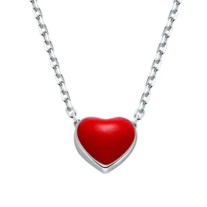 Mini Red Heart Chain 925 Sterling Silver Necklace