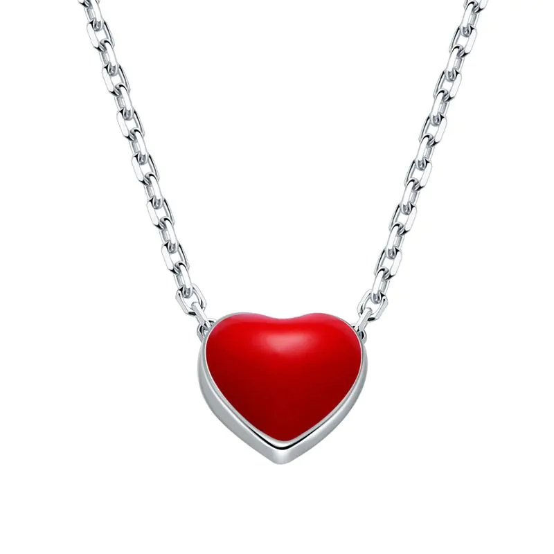 Mini Red Heart Chain 925 Sterling Silver Necklace