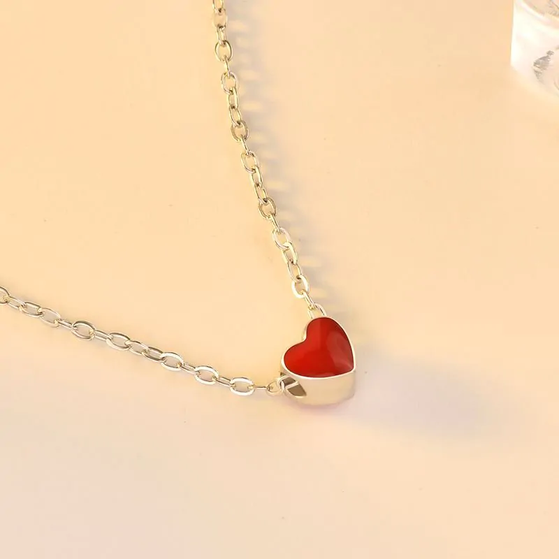 Mini Red Heart Chain 925 Sterling Silver Necklace - Image 2