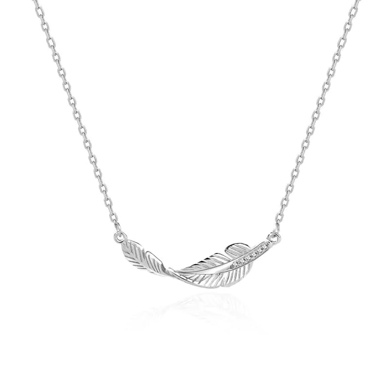 Twisted Feather CZ 925 Sterling Silver Necklace