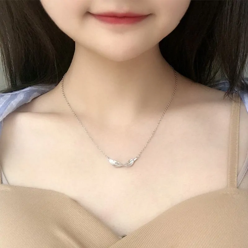 Twisted Feather CZ 925 Sterling Silver Necklace - Image 3