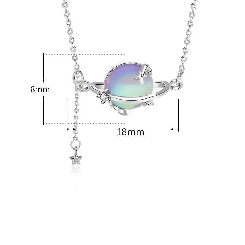Round Natural Moonstone Planet Stars 925 Sterling Silver Necklace - Image 2
