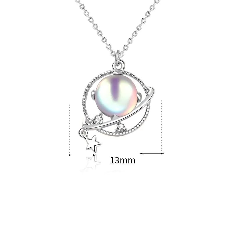 Natural Moonstone Dream Planet Stars 925 Sterling Silver Necklace - Image 2