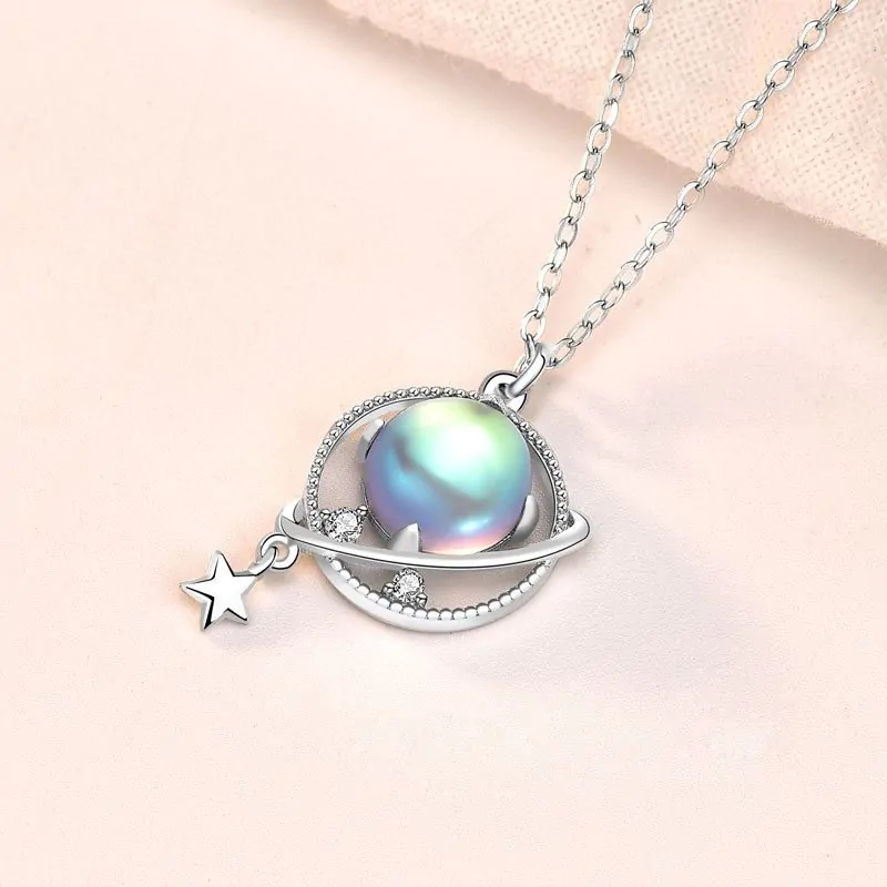 Natural Moonstone Dream Planet Stars 925 Sterling Silver Necklace - Image 3