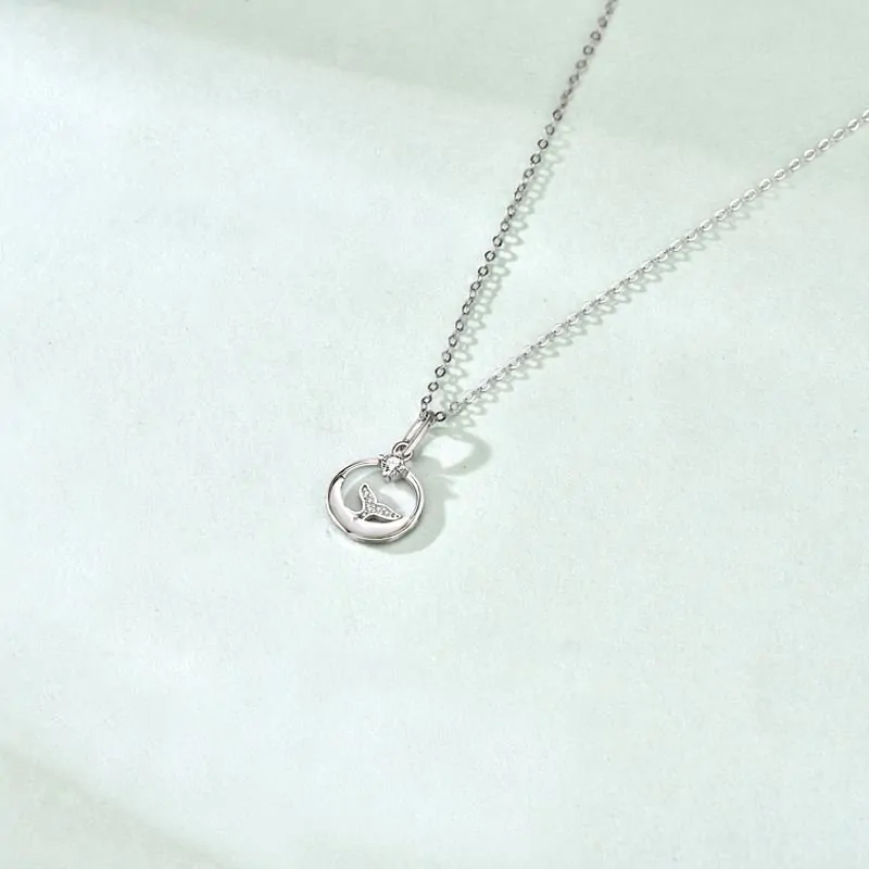 Natural Mother of Shell Ocean CZ Mermaid Tail 925 Sterling Silver Necklace - Image 4