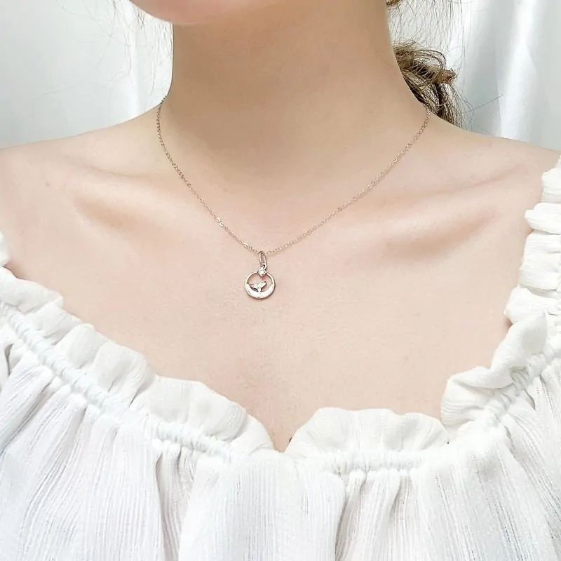 Natural Mother of Shell Ocean CZ Mermaid Tail 925 Sterling Silver Necklace - Image 2